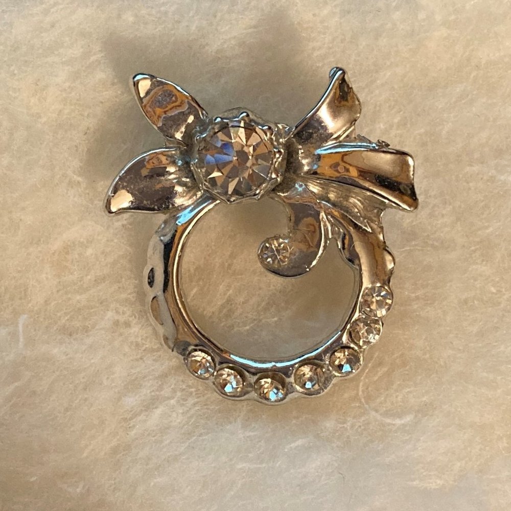 Silver and Rhinestone Costume Brooch